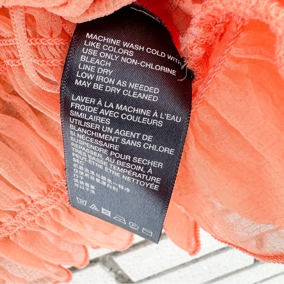 Urban Outfitters Sierra Smocked Sheer Puff Sleeve Crop Top M Peach Cottagecore - Picture 8 of 13